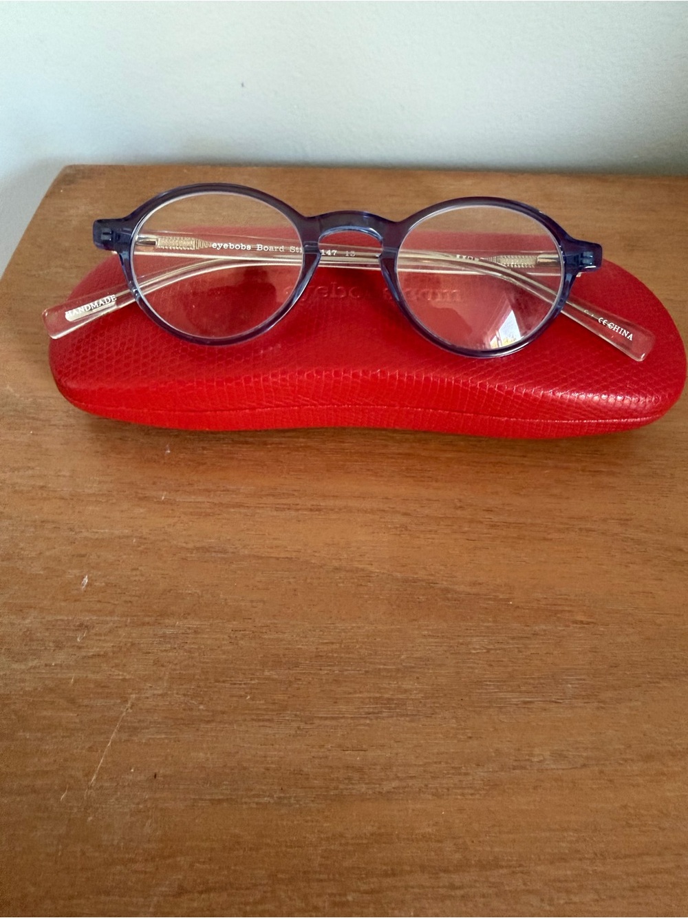 Eyebobs Round Blue Women's Eyeglasses with Red Protective Case
